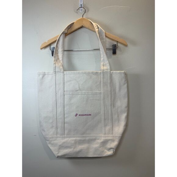 Poshmark Canvas Tote Bag Women’s Natural Beige Casual Everyday Double Handles - Picture 1 of 3
